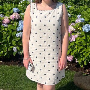 CYNTHIA ROWLEY Natural/Navy Seashell Embroidered Whipstitch Mini Sheath Dress